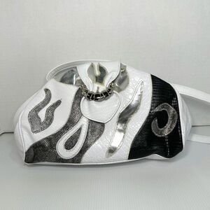 Vintage Bag Bazaar Lg Purse/Handbag/Satchel Croc Embossed Black/White